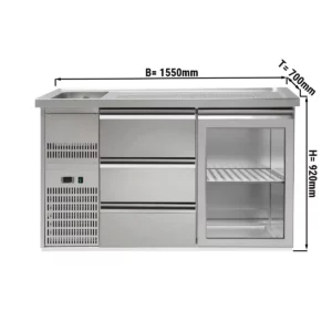 Pivný bar PREMIUM PLUS - 1550x700mm - 1 sklenené dvierka a 3 zásuvky