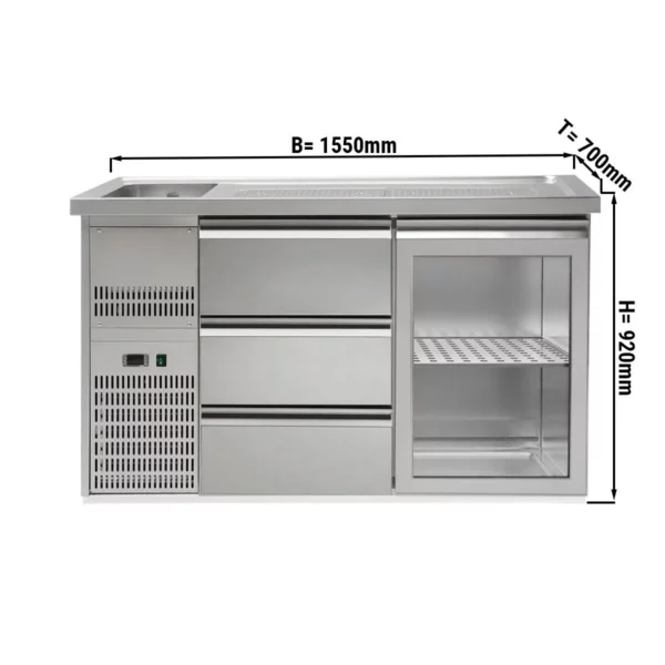 Pivný bar PREMIUM PLUS - 1550x700mm - 1 sklenené dvierka a 3 zásuvky