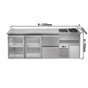 Pivný pult PREMIUM PLUS - 2500x700mm - 2 sklenené dvierka a 2 zásuvky