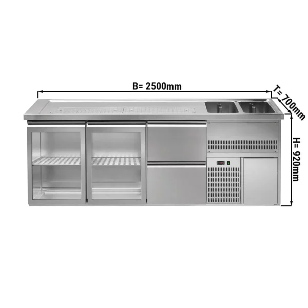 Pivný pult PREMIUM PLUS - 2500x700mm - 2 sklenené dvierka a 2 zásuvky