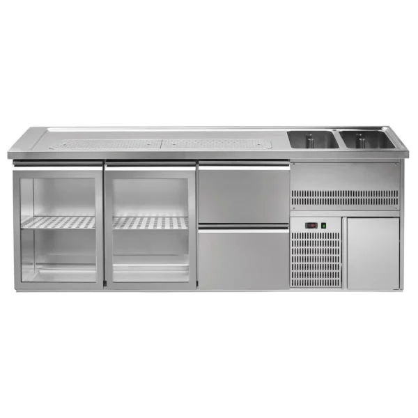 Pivný pult PREMIUM PLUS - 2500x700mm - 2 sklenené dvierka a 2 zásuvky - Image 3