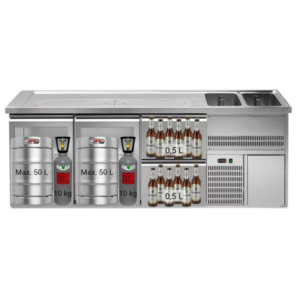 Pivný pult PREMIUM PLUS - 2500x700mm - 2 sklenené dvierka a 2 zásuvky - Image 4