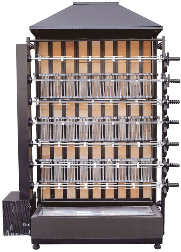 Gril na drevené uhlie so 7 ražňami pre 42 kurčiat - 1450 x 610 x 2110 mm - Image 3