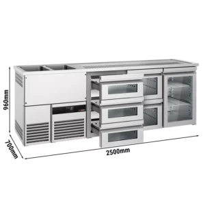 Pivný bar PREMIUM - 2500x700mm - 1 sklenené dvierka a 5 sklenených zásuviek