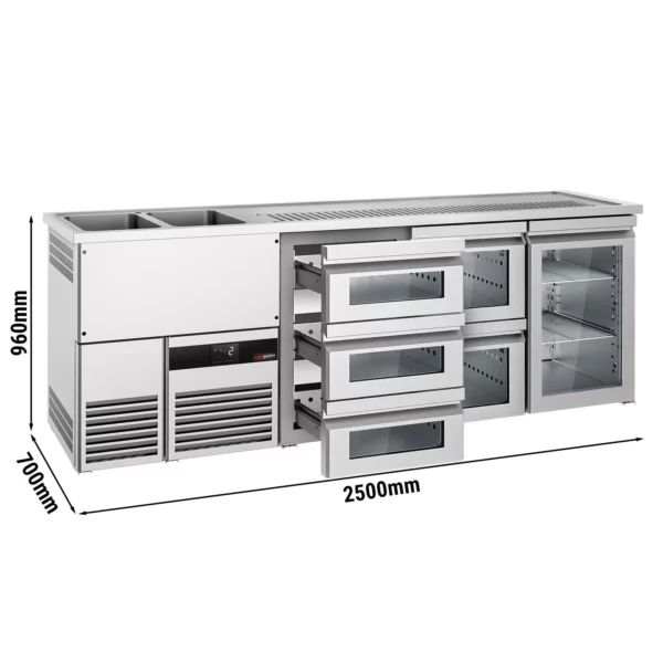 Pivný bar PREMIUM - 2500x700mm - 1 sklenené dvierka a 5 sklenených zásuviek