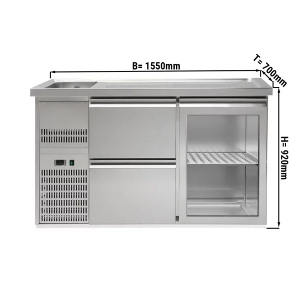 Pivný bar PREMIUM PLUS - 1550x700mm - 1 sklenené dvierka a 2 zásuvky