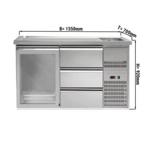 Pivný bar PREMIUM PLUS - 1550x700mm - 1 sklenené dvierka a 3 zásuvky