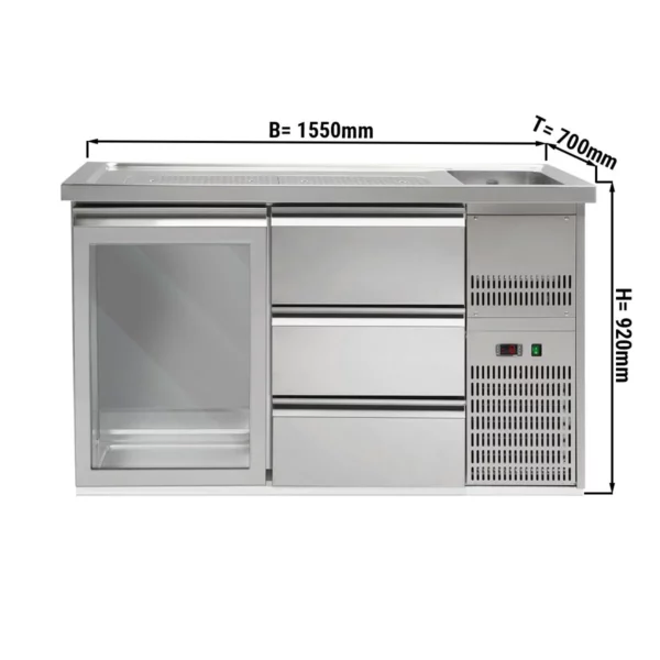 Pivný bar PREMIUM PLUS - 1550x700mm - 1 sklenené dvierka a 3 zásuvky