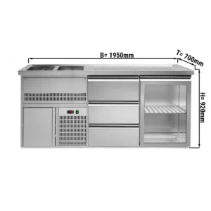 Pivný pult PREMIUM PLUS - 1950x700mm - 1 sklenené dvierka a 3 zásuvky