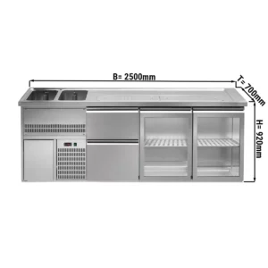 Pivný pult PREMIUM PLUS - 2500x700mm - 2 sklenené dvierka a 2 zásuvky