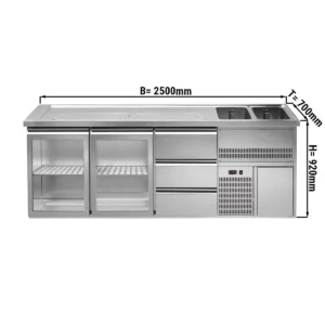 Pivný pult PREMIUM PLUS - 2500x700mm - 2 sklenené dvierka a 3 zásuvky