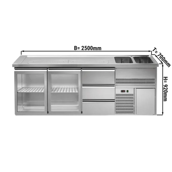 Pivný pult PREMIUM PLUS - 2500x700mm - 2 sklenené dvierka a 3 zásuvky