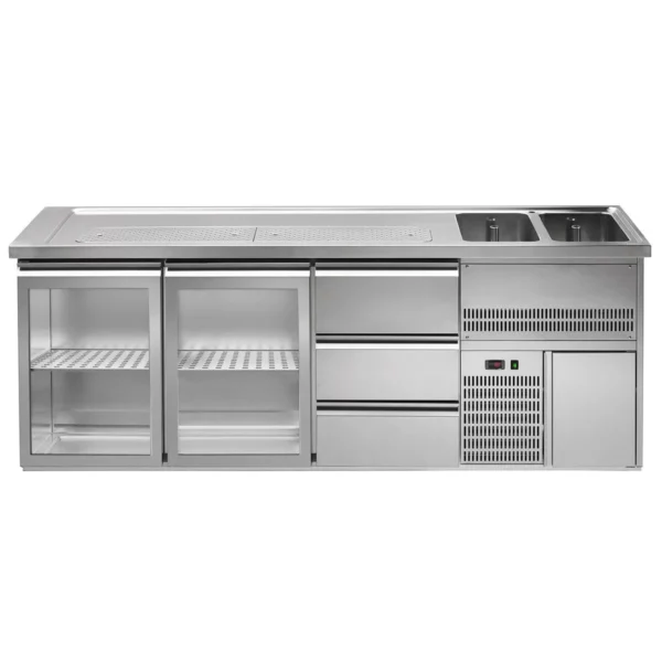 Pivný pult PREMIUM PLUS - 2500x700mm - 2 sklenené dvierka a 3 zásuvky - Image 3