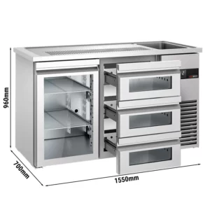Pivný bar PREMIUM - 1550x700mm - 1 sklenené dvierka a 3 sklenené zásuvky