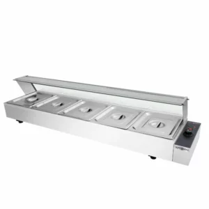 Bainmarie skleneným vekom - elektrická - s 5 nádobami GN 1/2
