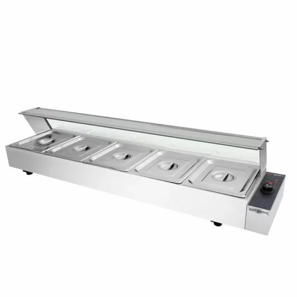 Bainmarie skleneným vekom - elektrická - s 5 nádobami GN 1/2