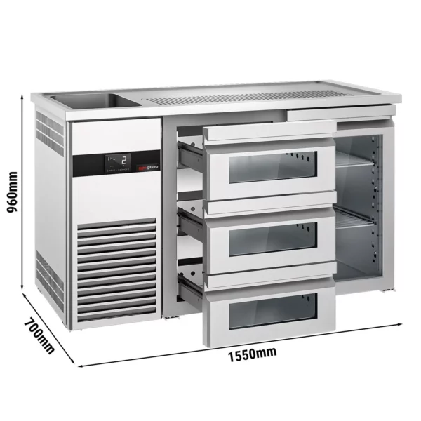 Pivný bar PREMIUM - 1550x700mm - 1 sklenené dvierka a 3 sklenené zásuvky