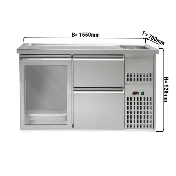 Pivný bar PREMIUM PLUS - 1550x700mm - 1 sklenené dvierka a 2 zásuvky