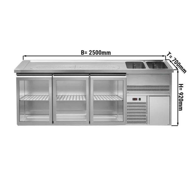 Pivný bar PREMIUM PLUS- 2500x700mm - 3 sklenené dvierka