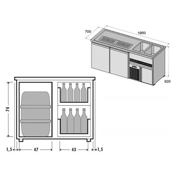Pivný bar PREMIUM PLUS- 1950x700mm - s 2 zásuvkami - Image 2