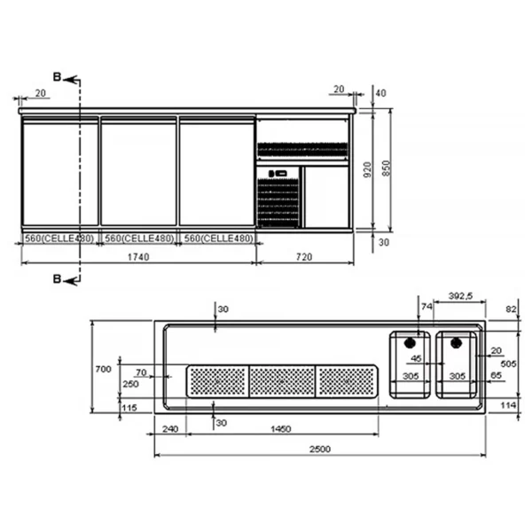 Pivný pult PREMIUM PLUS - 2500x700mm - 2 dvierka a 2 zásuvky - Image 2