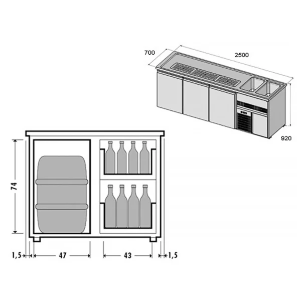 Pivný bar PREMIUM PLUS - 2500x700mm - 3 zásuvky - Image 3