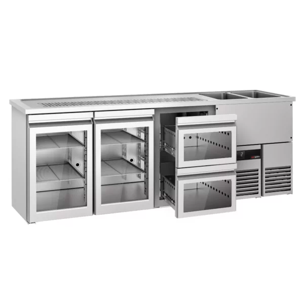 Pivný bar PREMIUM - 2500x700mm - 2 sklenené dvierka a 2 sklenené zásuvky - Image 3