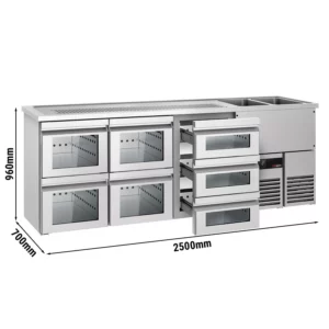 Pivný bar PREMIUM - 2500x700mm - 7 sklenených zásuviek