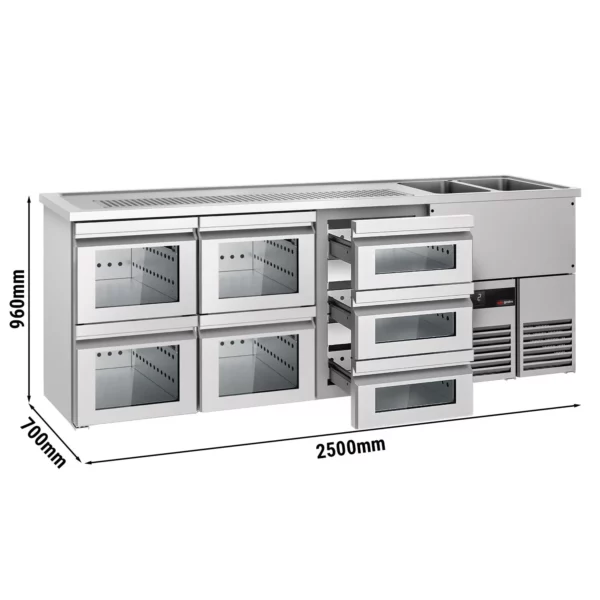 Pivný bar PREMIUM - 2500x700mm - 7 sklenených zásuviek