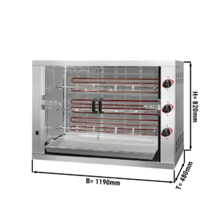Elektrický gril na kurčatá PREMIUM s 3 ražňami pre 18 kurčiat - 1190 x 480 x 820 mm