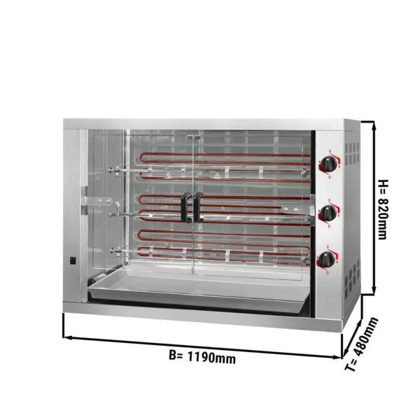 Elektrický gril na kurčatá PREMIUM s 3 ražňami pre 18 kurčiat - 1190 x 480 x 820 mm
