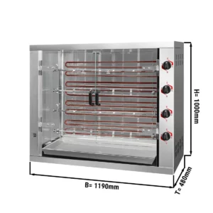 Elektrický gril na kurčatá PREMIUM so 4 ražňami pre 24 kurčiat - 1190 x 480 x 1000 mm