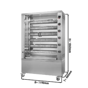 Elektrický gril na kurčatá PREMIUM so 6 ražňami pre 36 kurčiat - 1190 x 480 x 1360 mm