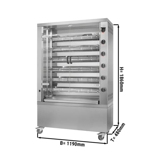 Elektrický gril na kurčatá PREMIUM so 6 ražňami pre 36 kurčiat - 1190 x 480 x 1360 mm