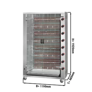 Elektrický gril na kurčatá PREMIUM s 8 ražňami pre 48 kurčiat - 1190 x 480 x 1720 mm