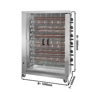 Elektrický gril na kurčatá ECO s 11 ražňami pre 66 kurčiat - 1098 x 660 x 1860 mm