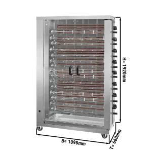 Elektrický gril na kurčatá ECO s 15 ražňami pre 90 kurčiat - 1098 x 660 x 1920 mm