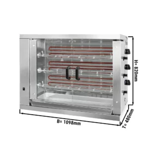 Elektrický gril na kurčatá ECO s 3 ražňami pre 18 kurčiat - 1098 x 480 x 820 mm