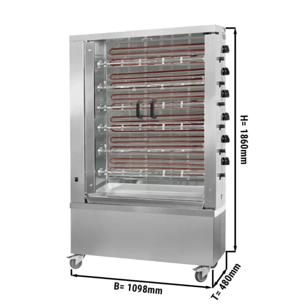 Elektrický gril na kurčatá ECO so 6 ražňami pre 36 kurčiat - 1098 x 480 x 1860 mm