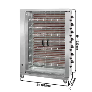 Elektrický gril na kurčatá ECO so 7 ražňami pre 42 kurčiat - 1098 x 480 x 1992 mm