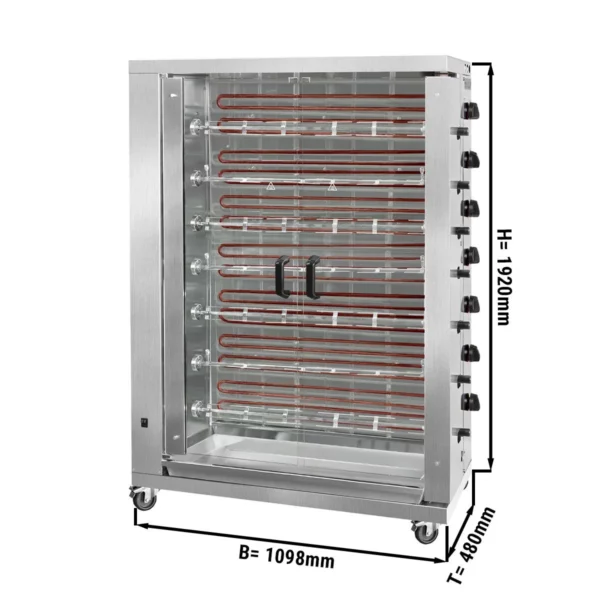 Elektrický gril na kurčatá ECO so 7 ražňami pre 42 kurčiat - 1098 x 480 x 1992 mm