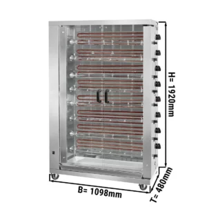 Elektrický gril na kurčatá ECO s 8 ražňami pre 48 kurčiat - 1098 x 480 x 1992 mm