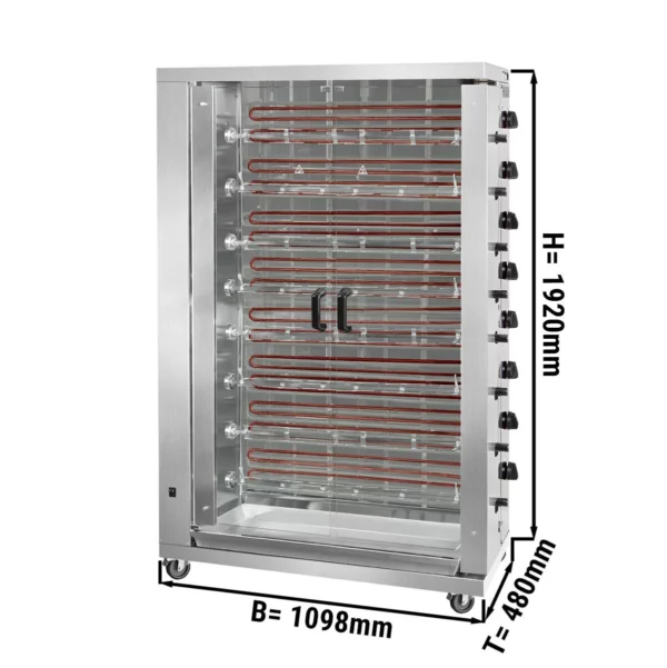 Elektrický gril na kurčatá ECO s 8 ražňami pre 48 kurčiat - 1098 x 480 x 1992 mm