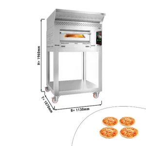 Plynová pec na pizzu - 4x 34 cm - manuálna - vrátane digestora, základného rámu a súpravy kolies