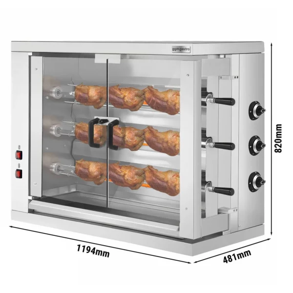Plynový gril na kurčatá ECO - 19,3 kW - s 3 špízy pre 18 kurčiat