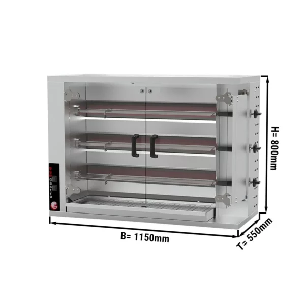 Plynový gril na kurčatá PREMIUM s 3 ražňami pre 15 kurčiat - Š1150xH550xV800mm