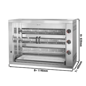 Plynový gril na kurčatá PREMIUM s 3 ražňami pre 18 kurčiat - 1190 x 480 x 820 mm