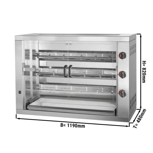 Plynový gril na kurčatá PREMIUM s 3 ražňami pre 18 kurčiat - 1190 x 480 x 820 mm