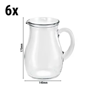 (6 kusov) sklenený džbán/karafa - VILLAGE - 1 liter - s uškom
