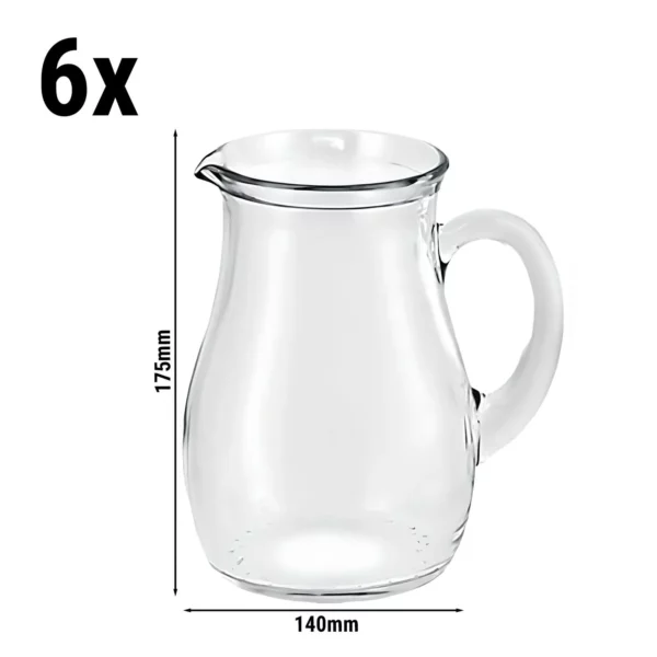(6 kusov) sklenený džbán/karafa - VILLAGE - 1 liter - s uškom